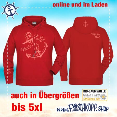 Kapuzen-Shirt Moin-Anker-Küstenkind Shirt rot / Druck rose