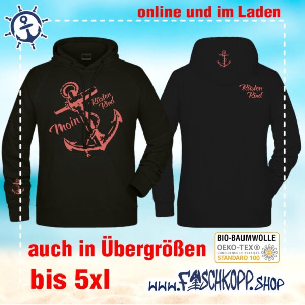 Kapuzen-Shirt Moin-Anker-Küstenkind Shirt schwarz / Druck rose