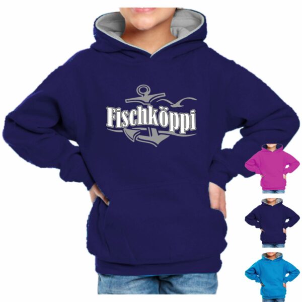 Kinder Kapuzenshirt #387 Fischköppi Anker-Welle – Bild 2