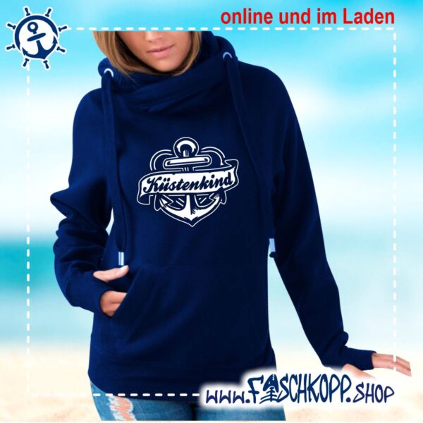 Kreuzkragen Kapuzenshirt Küstenkind Ankerband Damen navy #325