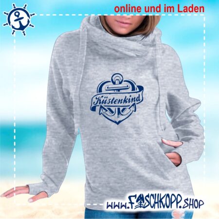 Kreuzkragen Kapuzenshirt Küstenkind Ankerband Damen grau meliert