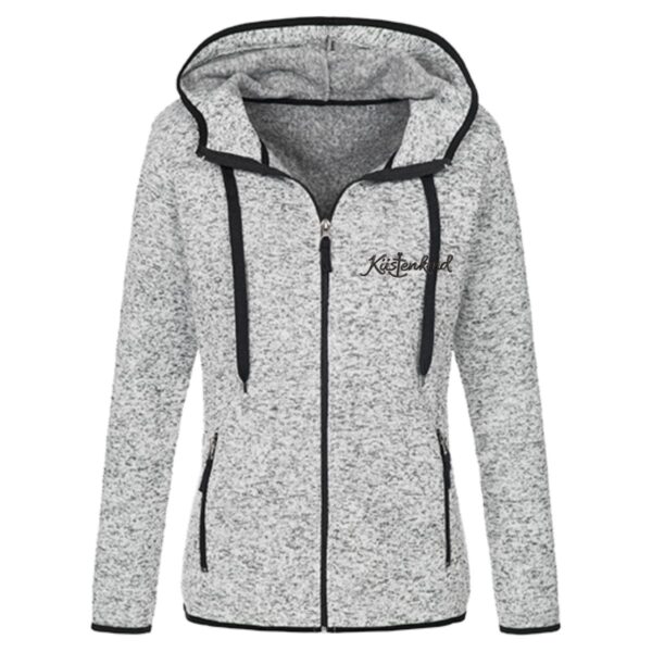 Strickfleece Kapuzenjacke Damen hellgrau melange