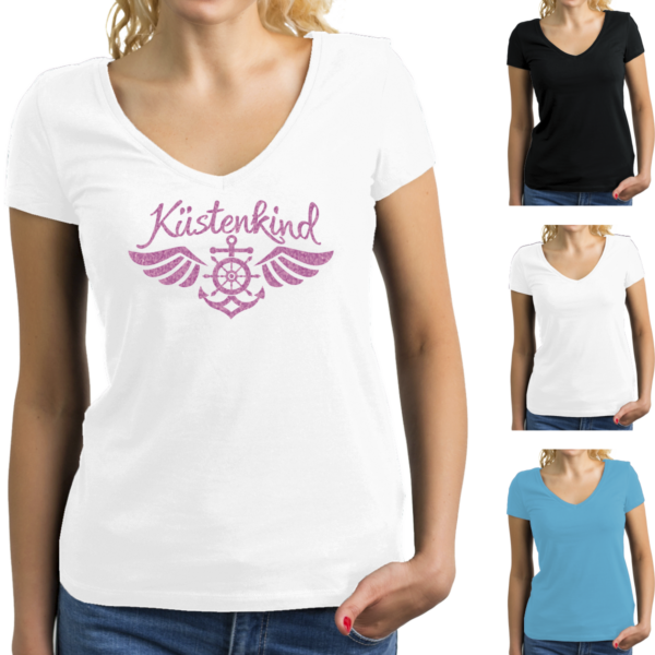 Damen T-Shirt mit Elastan - Motiv: Küstenkind #300 - Glitzer-Druck – Bild 2