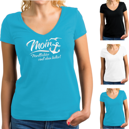 Damen T-Shirt mit Elastan - Motiv: Moin - Nordlichter sind heller #226