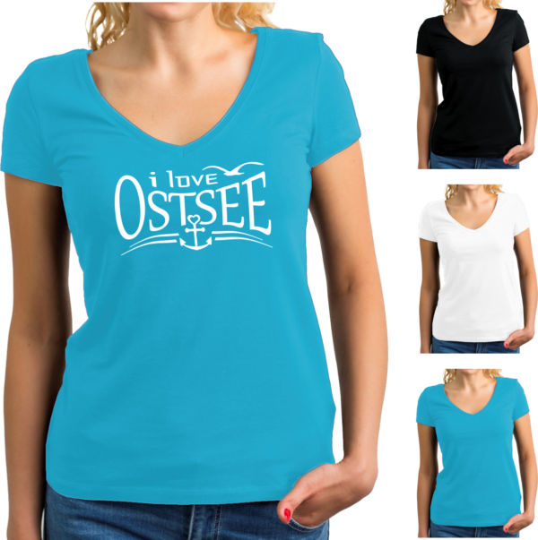 Damen T-Shirt mit Elastan - Motiv: I love Ostsee #413