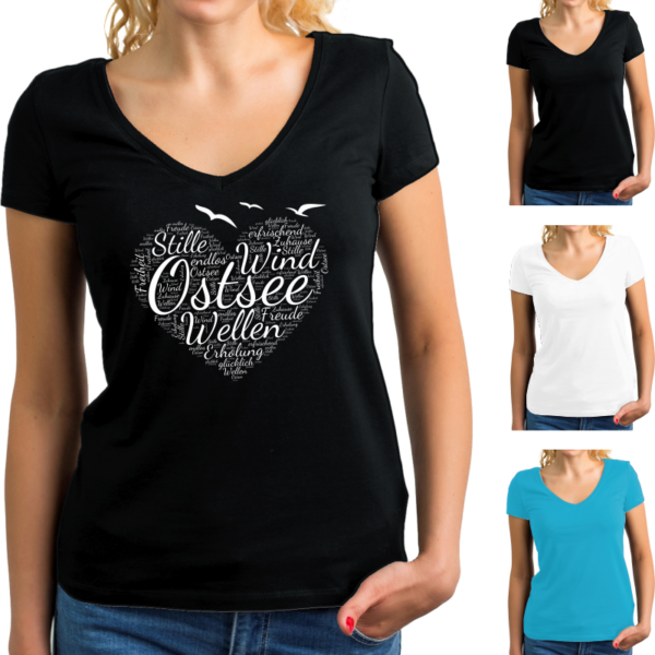 Damen T-Shirt mit Elastan - Motiv: Ostsee-Herz #495 – Bild 3