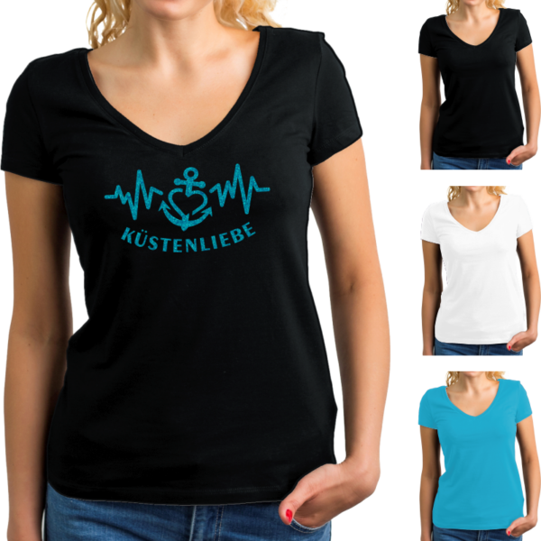 Damen T-Shirt mit Elastan - Motiv: Küstenliebe Herzschlag #498 – Bild 5